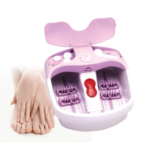 Anex AG-7023 Foot Massager in pink, featuring a deep basin design, massage rollers, and built-in pedicure tools for a spa-like foot treatment.