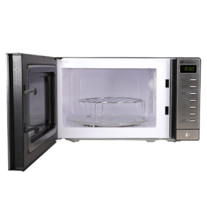 Open Dawlance Microwave Oven DW-297 showcasing interior with grill rack and turntable.