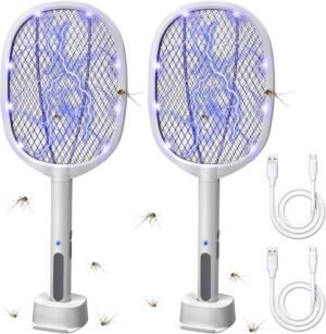 DAN TECHNOLOGY Original Rechargeable Mosquito Killer Racket – Powerful Electric Bug Zapper with UV Light & Stand | Portable, Safe & Effective for Home & Outdoor Use